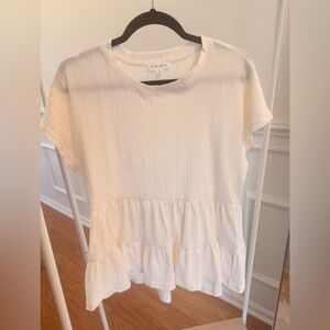By the River White Textured Peplum Babydoll Top Size M